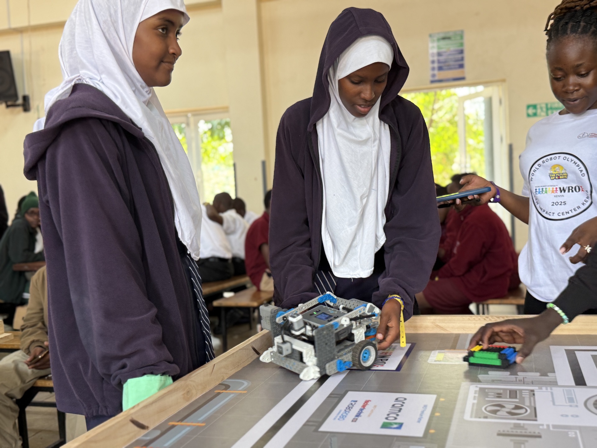 Girls Testing Robot